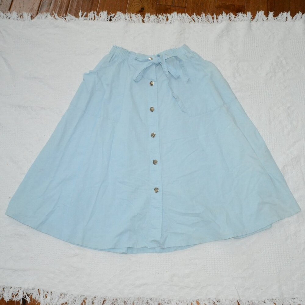 Joyce Sportswear Vintage Pleated Light Blue  100% Cotton Skirt Size 13-14